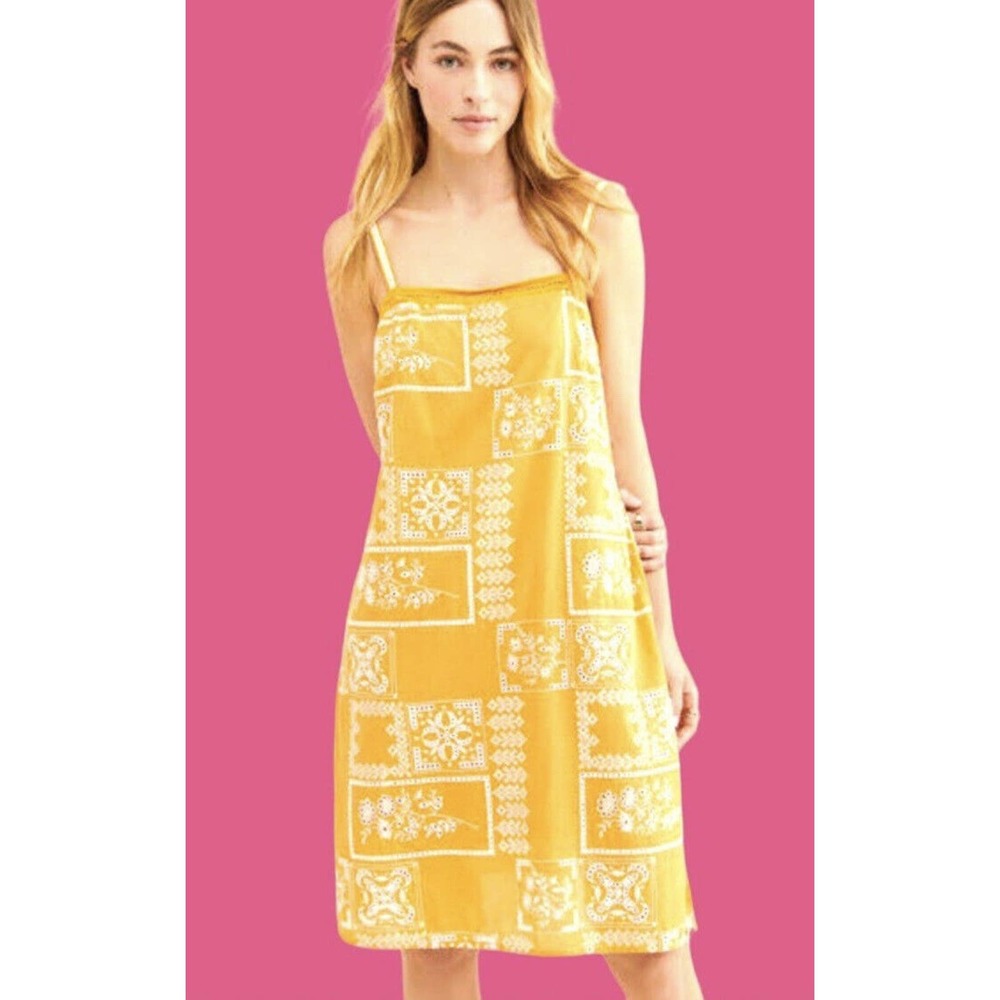 Anthropologie Yellow Printed Midi Sundress with Spaghetti Straps